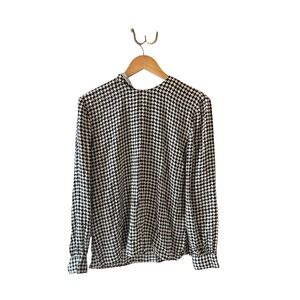 Vintage Galinda Houndstooth Mock Neck Long Sleeve 100% Silk Blouse Womens Size M